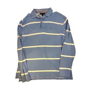 Tommy Hilfiger Men's Long Sleeve Polo Rugby Shirt Blue & White Striped‎ Size XL